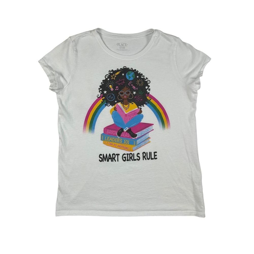 The Childrens Place Girls White Smart Girls Rule Graphic T-Shirt L 10/12 3047482